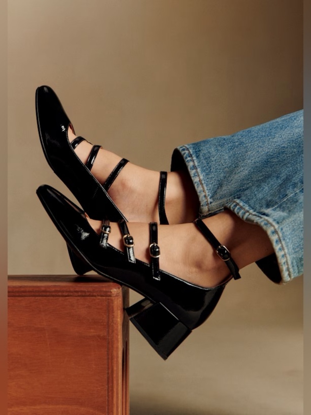 Sézane Elodie Mary Janes Patent Leather Black Size 39 GUC